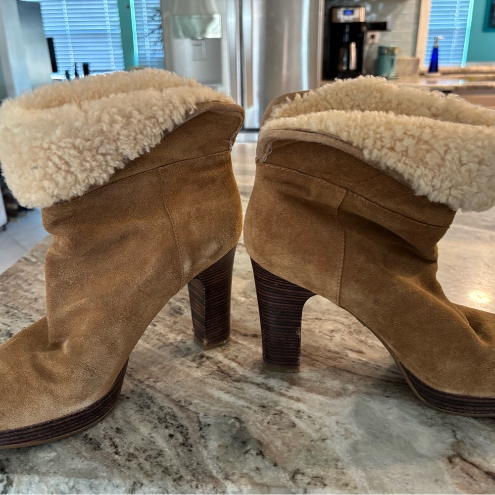 UGG Brown Suede Ankle Boots with Shearling Cuff